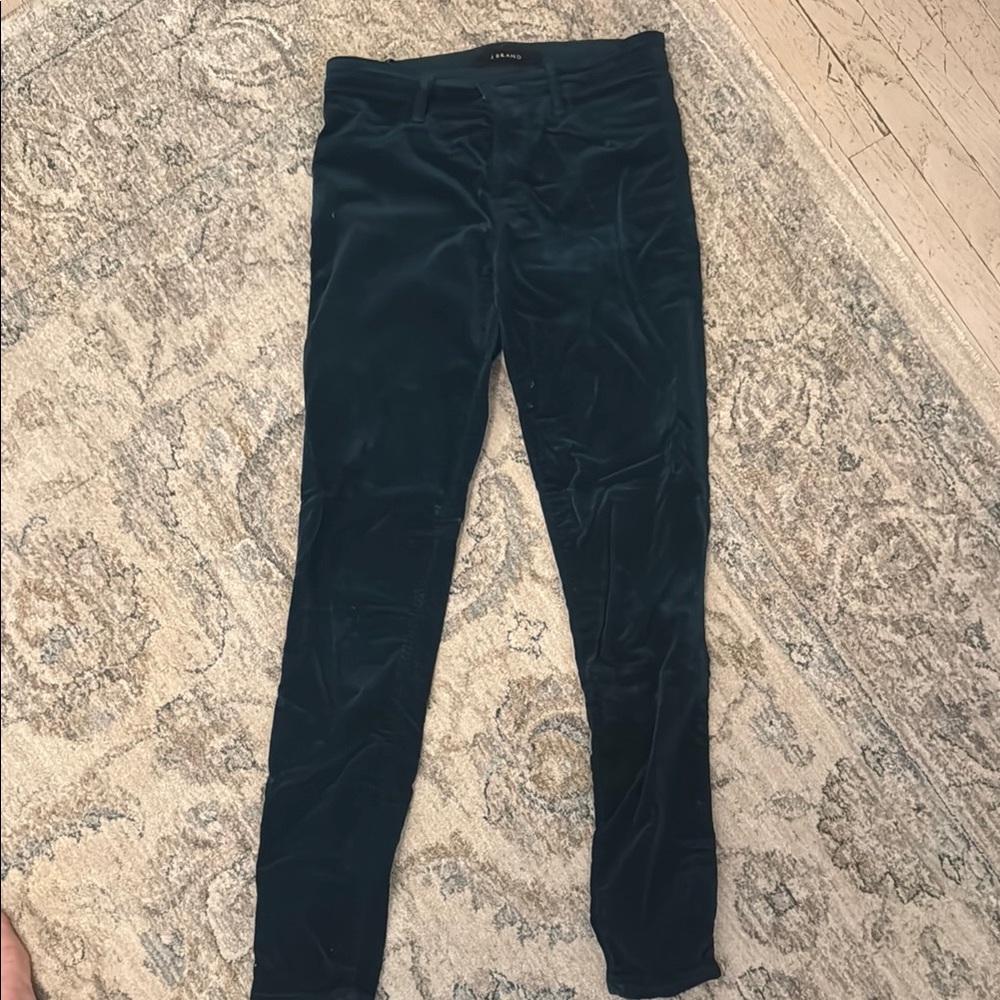 J Brand Skinny Velvet Pants in Dark Green